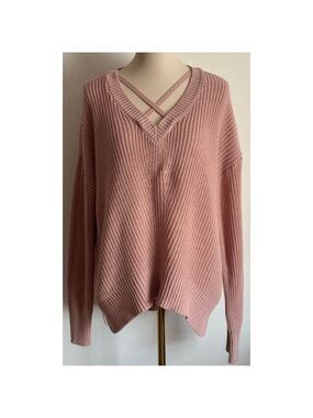 Women's Free for All Pink V-Neck Sweater Size L